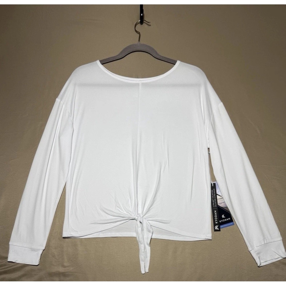 Kyodan T-Shirt Womens white Tie Front Sz- Medium Long Sleeve Active Top NWTags